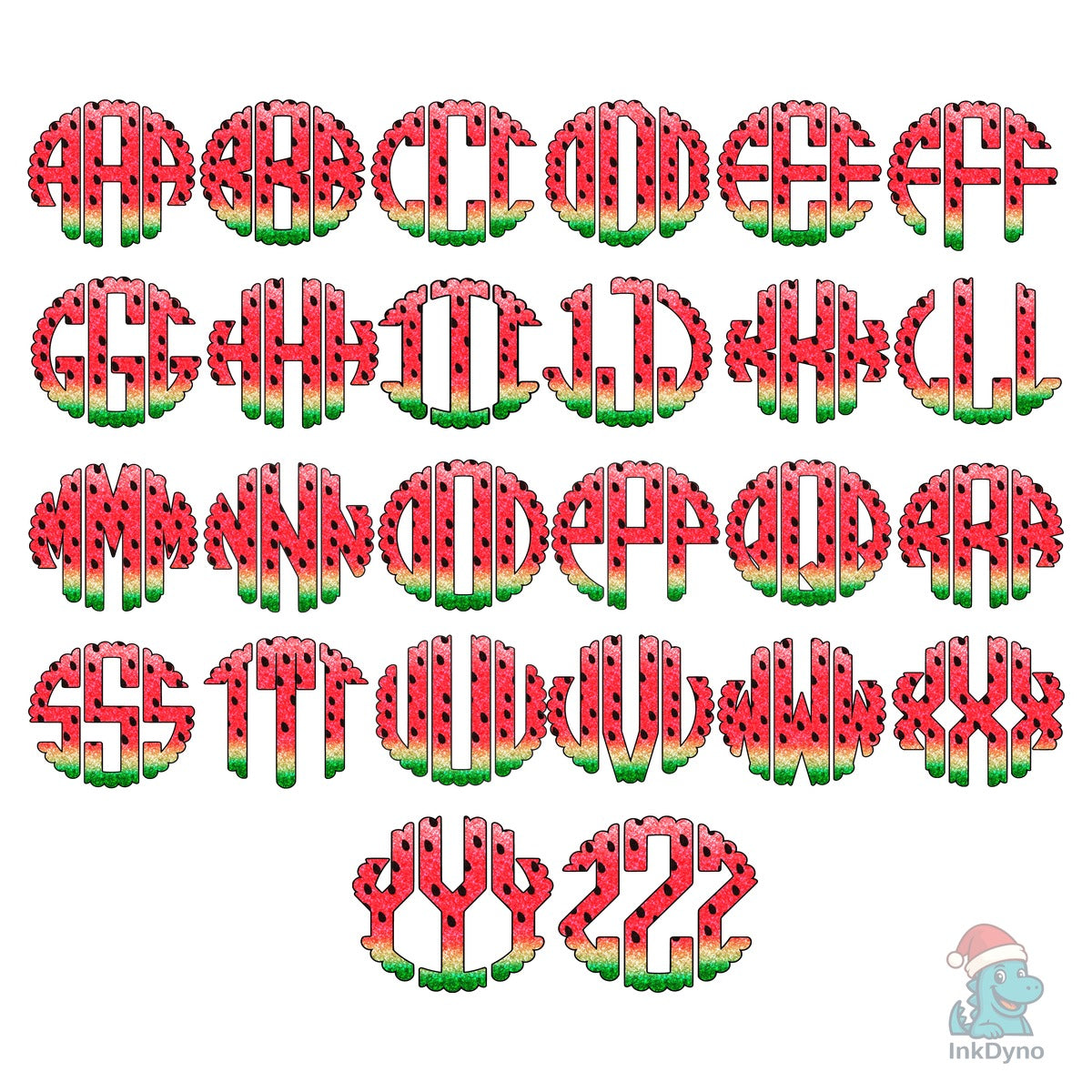 Glitter Watermelon Handdraw Monogram Set