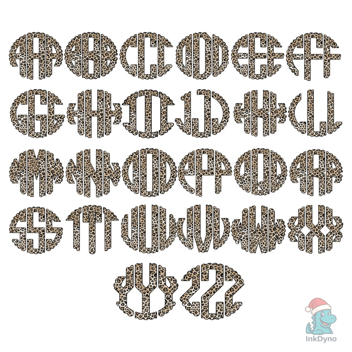Leopard Circle Hand-Drawn Monogram Set