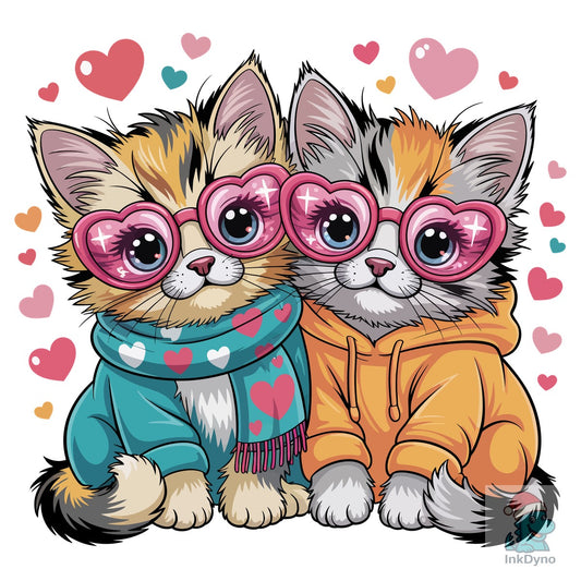 Whimsical Valentine Cats - DTF Transfer