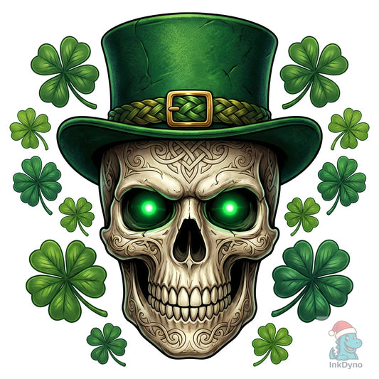 St Patrick's Skull with Shamrocks - DTF Transfer