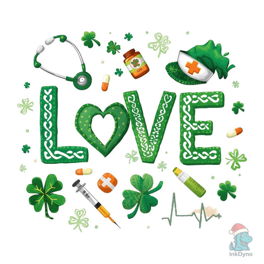 Nurse St Patricks Love Clover Shamrock - DTF Transfer