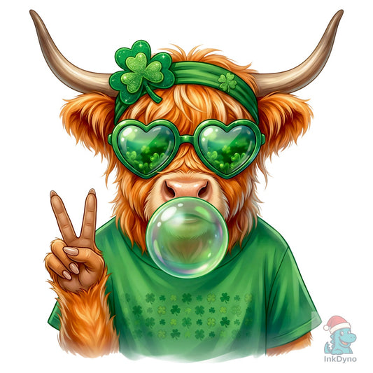 Highland Cow Bubble Gum St Patrick's - DTF Transfer