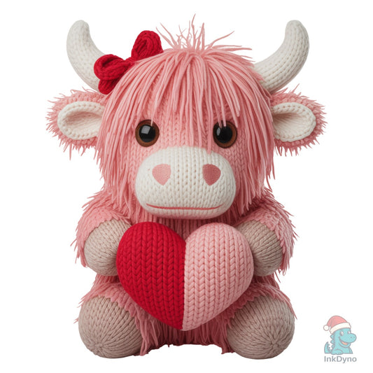 Valentine Highland Cow Faux Yarn - DTF Transfer