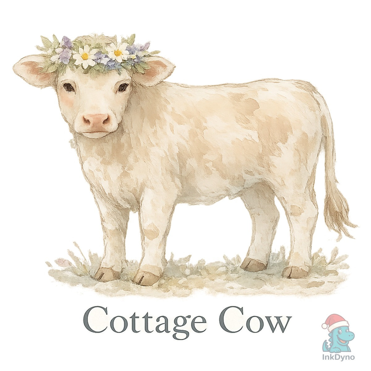 Cottage Cow Floral Cow Illustration