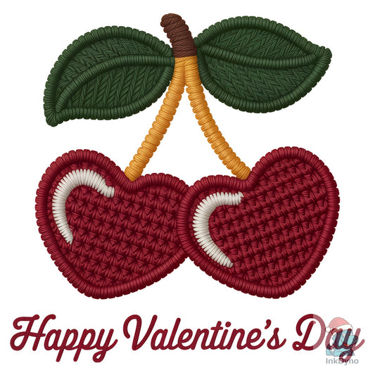 Faux Embroidery Heart Cherry Valentine - DTF Transfer