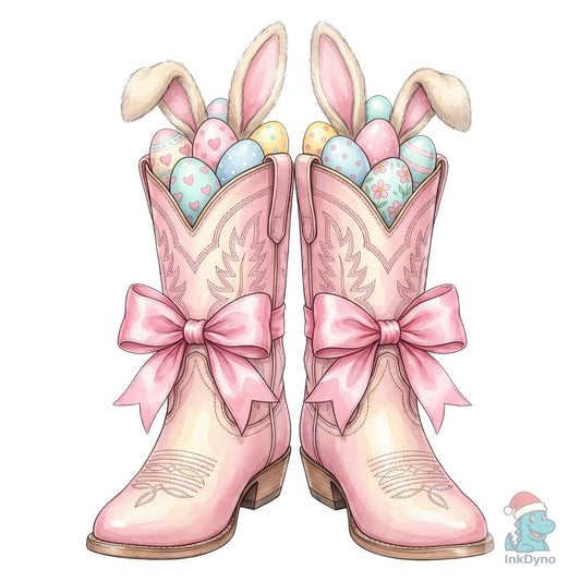 Cute Easter Bunny Cowgirl Boots Eggs - DTF Transfer