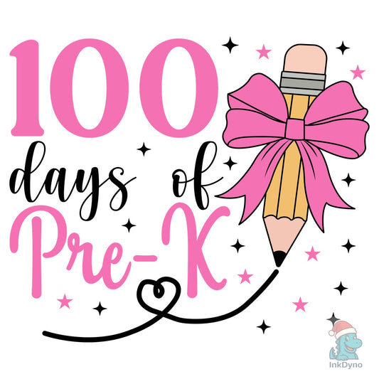 Pencil Coquette Bow 100 Days of Prek - DTF Transfer
