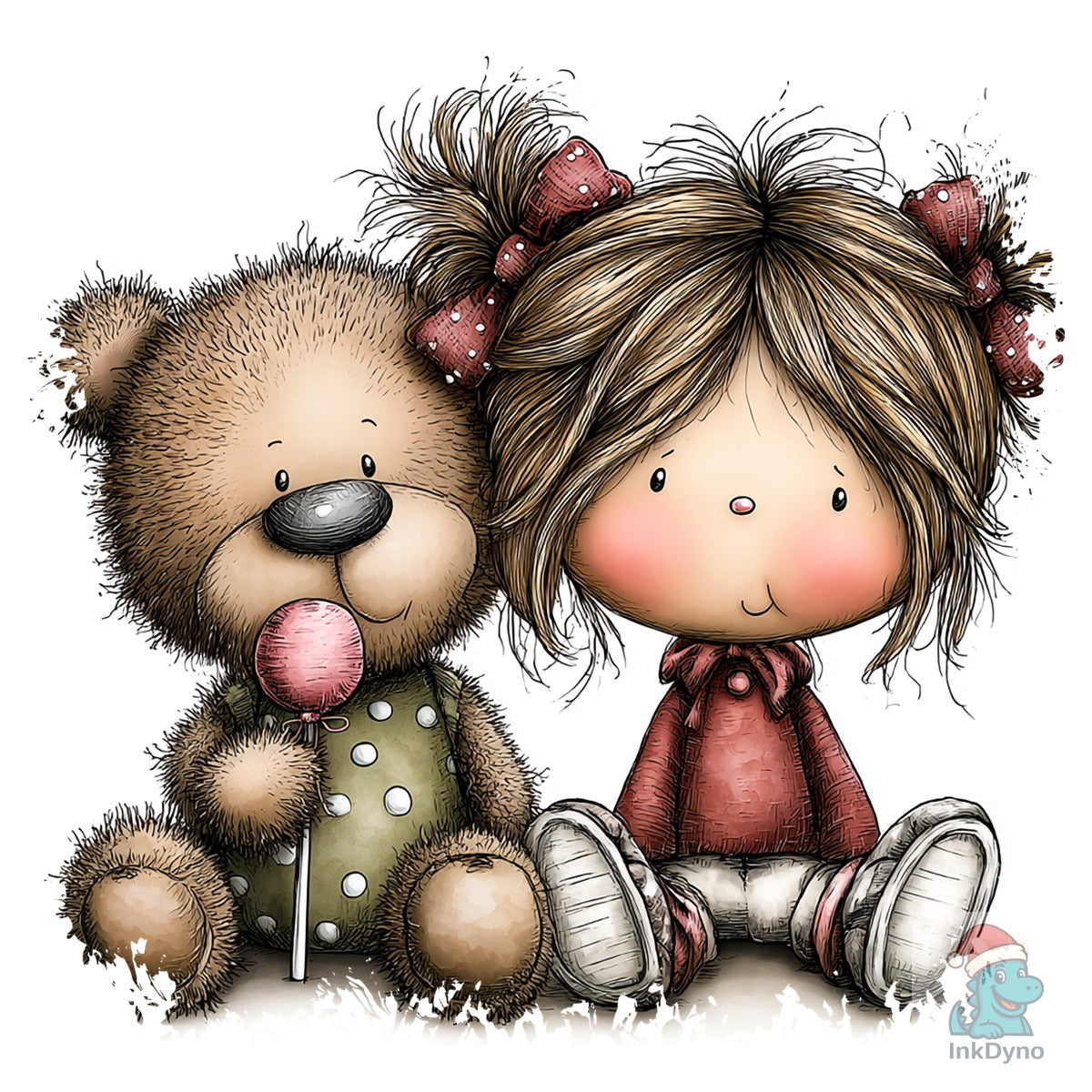 Girl and Bear Whimsical Valentine Square