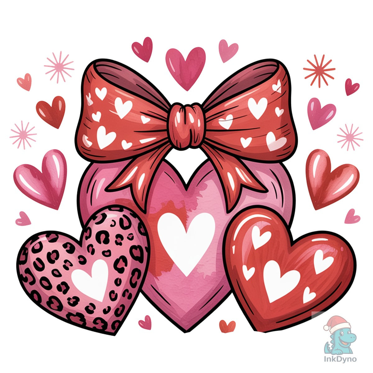 Coquette Valentine Bow with Hearts