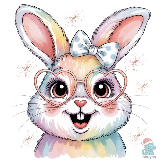 Cute Bunny Face with Bow Illustration - DTF Transfer