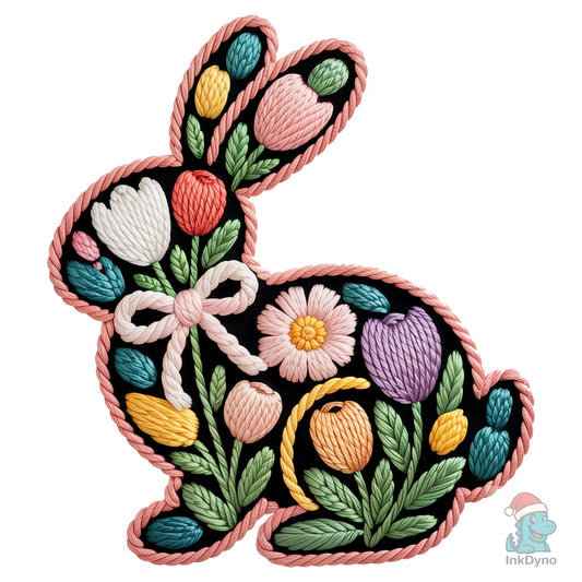 Faux Yarn Easter Floral Bunny - DTF Transfer