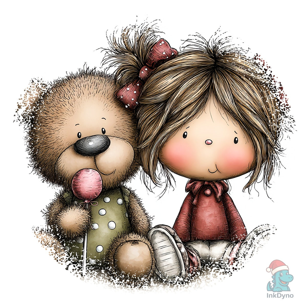 Girl and Bear Whimsical Valentine Round
