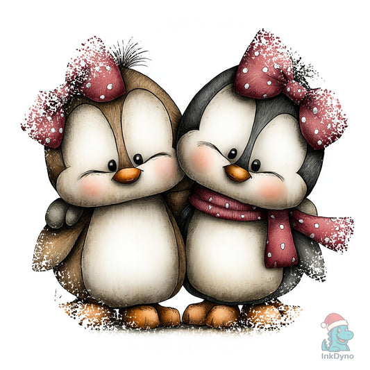 Penguins Whimsical Valentine Round - DTF Transfer