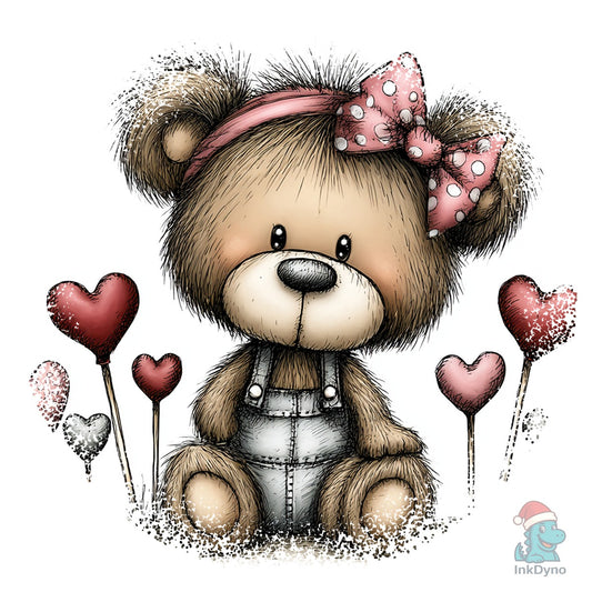Bear Whimsical Valentine Round Tshirt - DTF Transfer