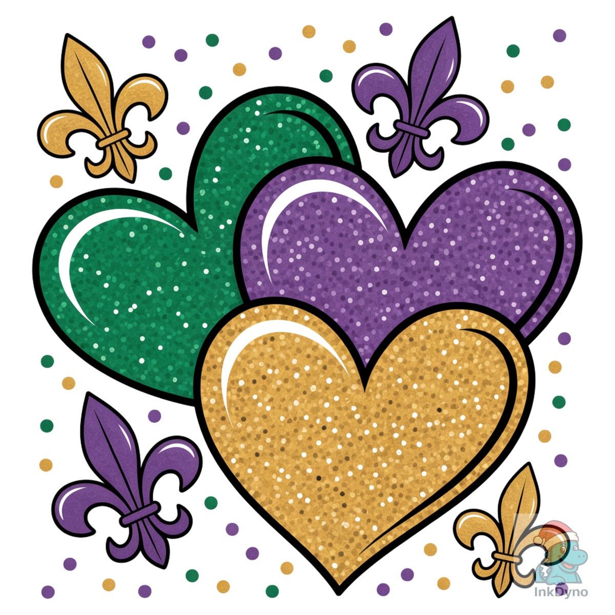 Mardi Gras Hearts Purple Gold