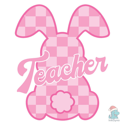 Pink Gingham Bunny Teacher Easter Day - DTF Transfer
