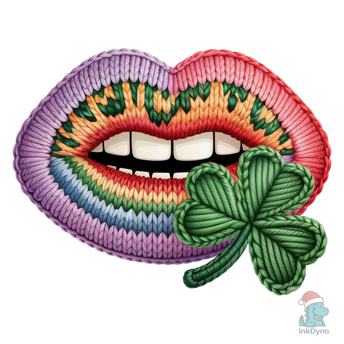 Faux Yarn Shamrock Kiss Lips Lucky