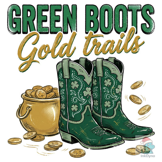 Green Boots Gold Trails St Patrick's Day - DTF Transfer