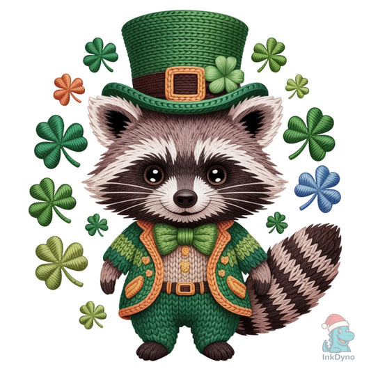 Crochet Lucky Raccoon St Patrick's - DTF Transfer