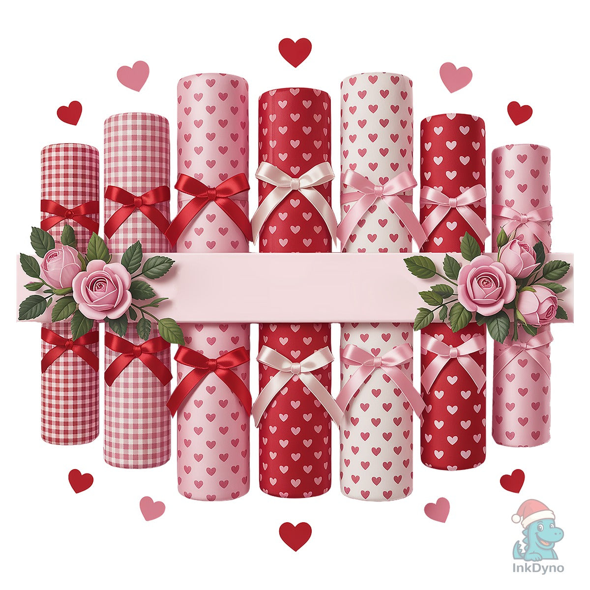 Romantic Hearts Roses and Ribbon Design