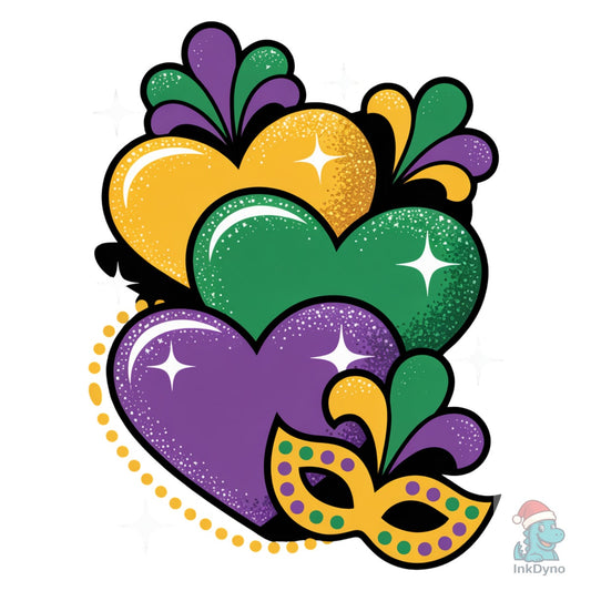 Mardi Gras Hearts Purple Green - DTF Transfer