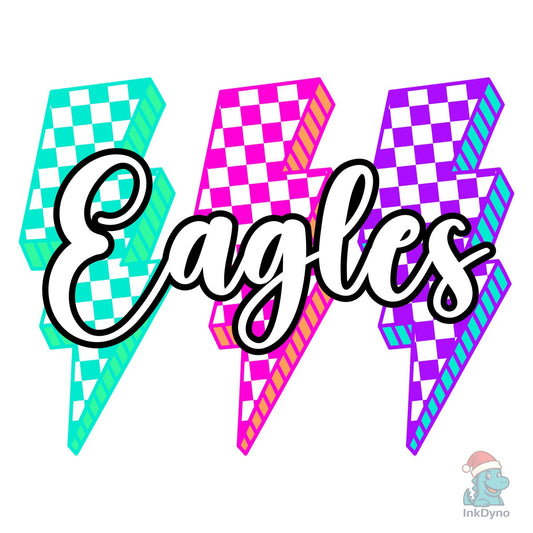 Mascot Team Checkered Lightning Neon - DTF Transfer