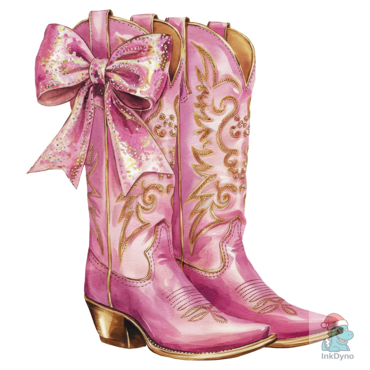 Pink Gold Coquette Bow Cowgirl Boots