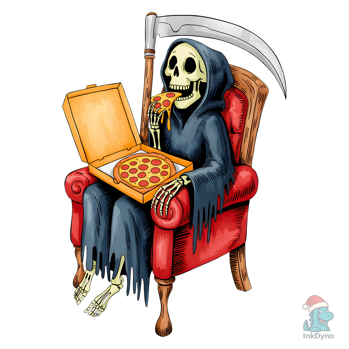 Grim Reaper Eating Pizza