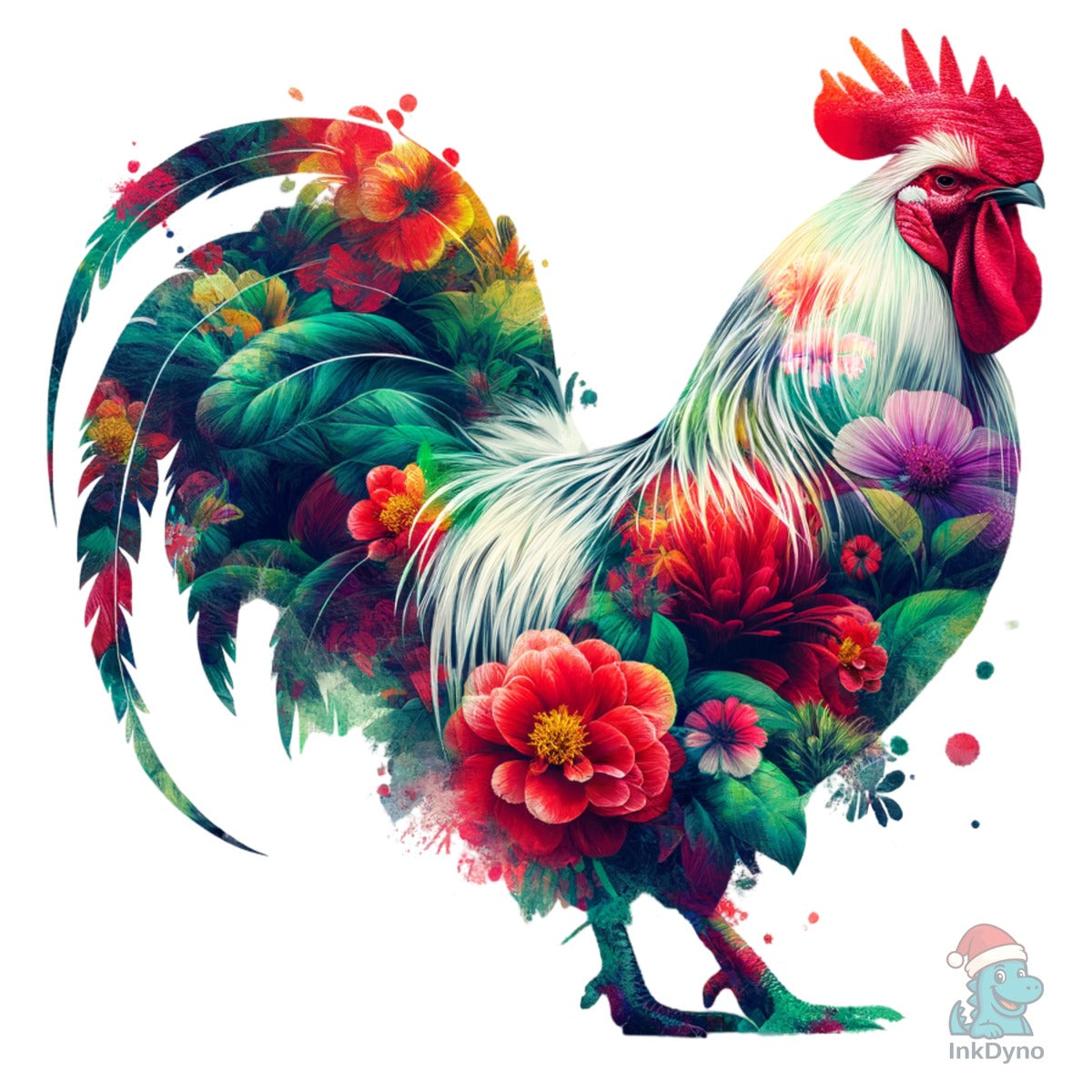 Floral Rooster Farm Bird Flowers