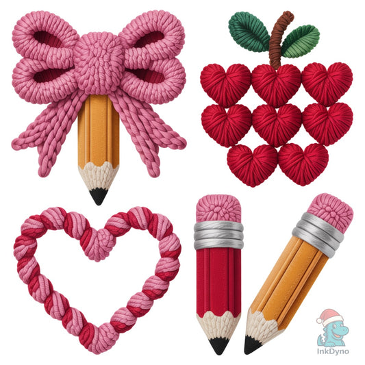 Knitted Hearts Teacher Elements Bow - DTF Transfer