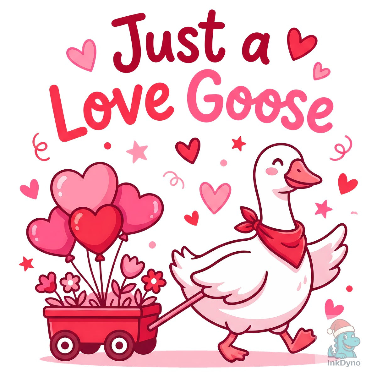 Cute Valentine Goose & Heart Wagon