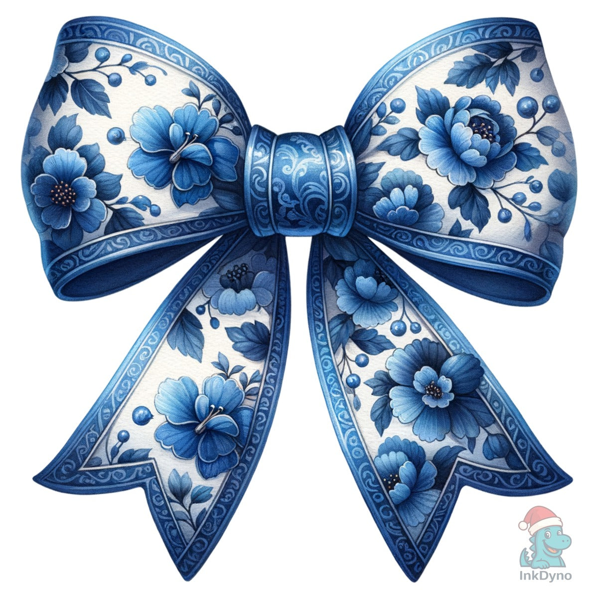 Chinoiserie White Blue Floral Bow