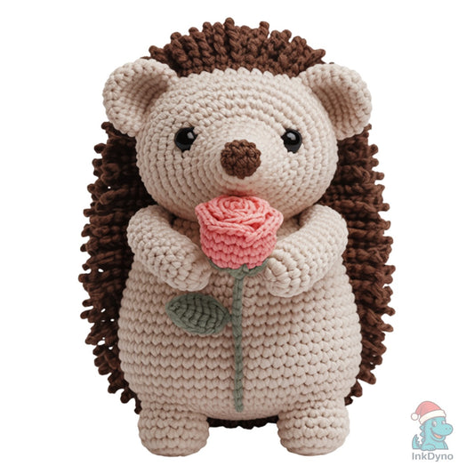 Crochet Hedgehog Holding Rose - DTF Transfer