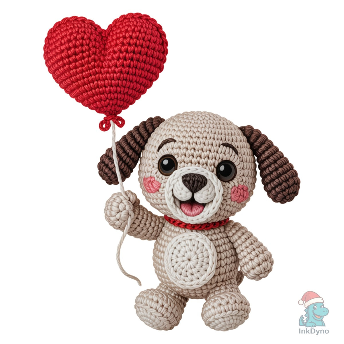 Crochet Puppy Holding Heart Balloon