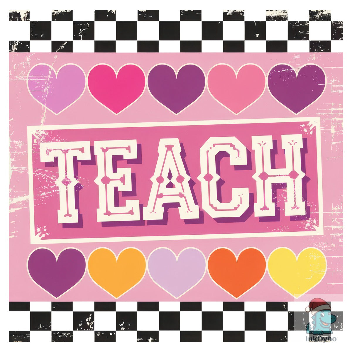 Retro Checkered Teach Hearts