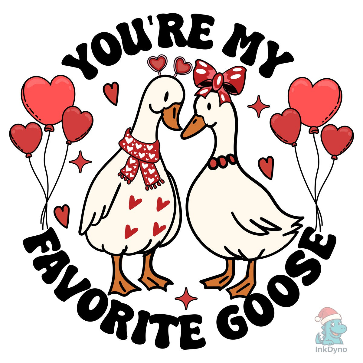 Valentines Goose Couple Hand-Drawn