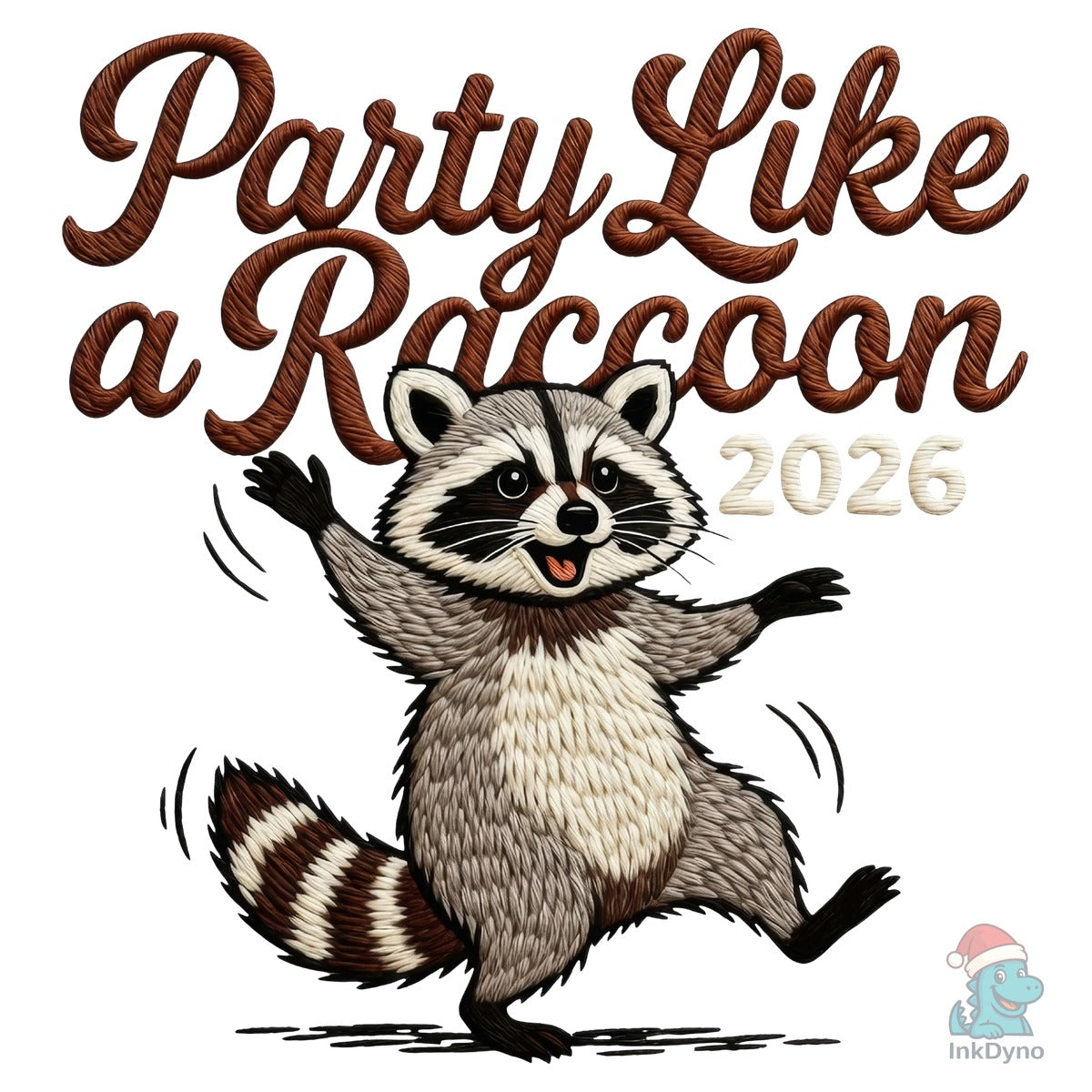 NYE Funny Raccoon Faux Embroidery