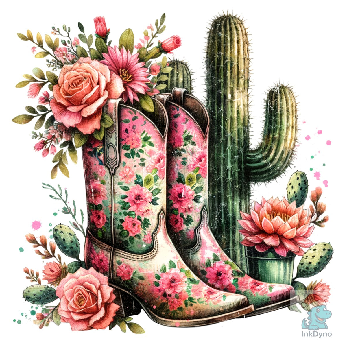 Floral Cowgirl Boots Cactus