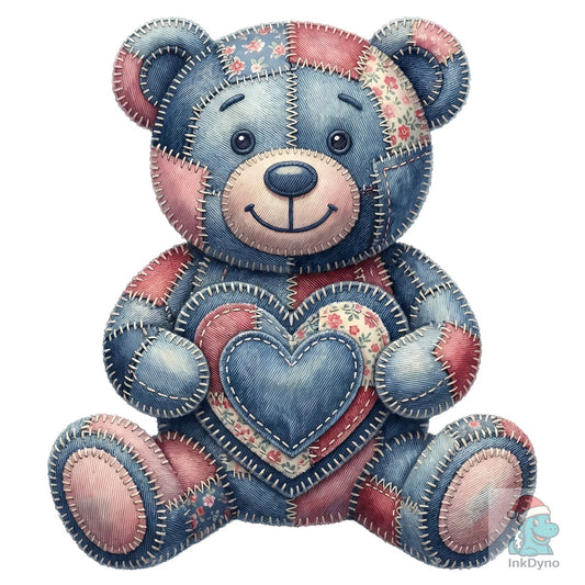 Valentine Patchwork Teddy Bear - DTF Transfer