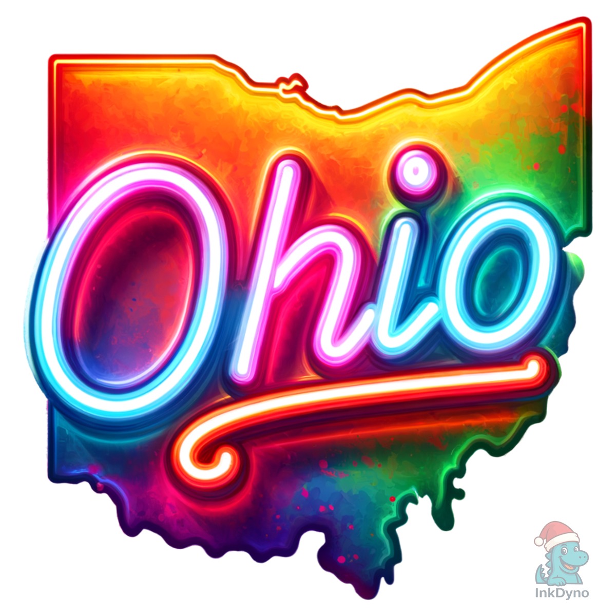 Colorful Neon Ohio Map