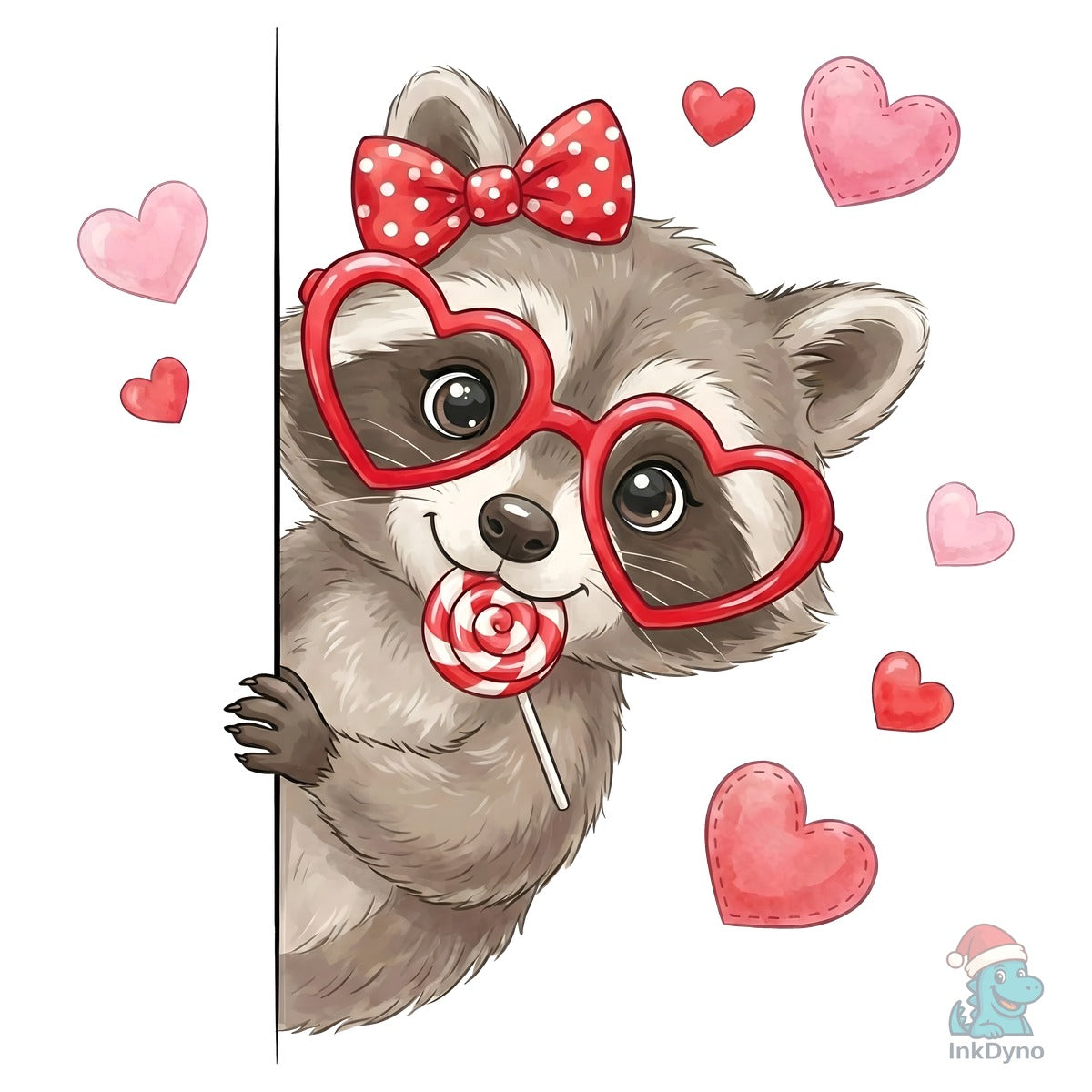 Valentine Raccoon Peeking with Heart
