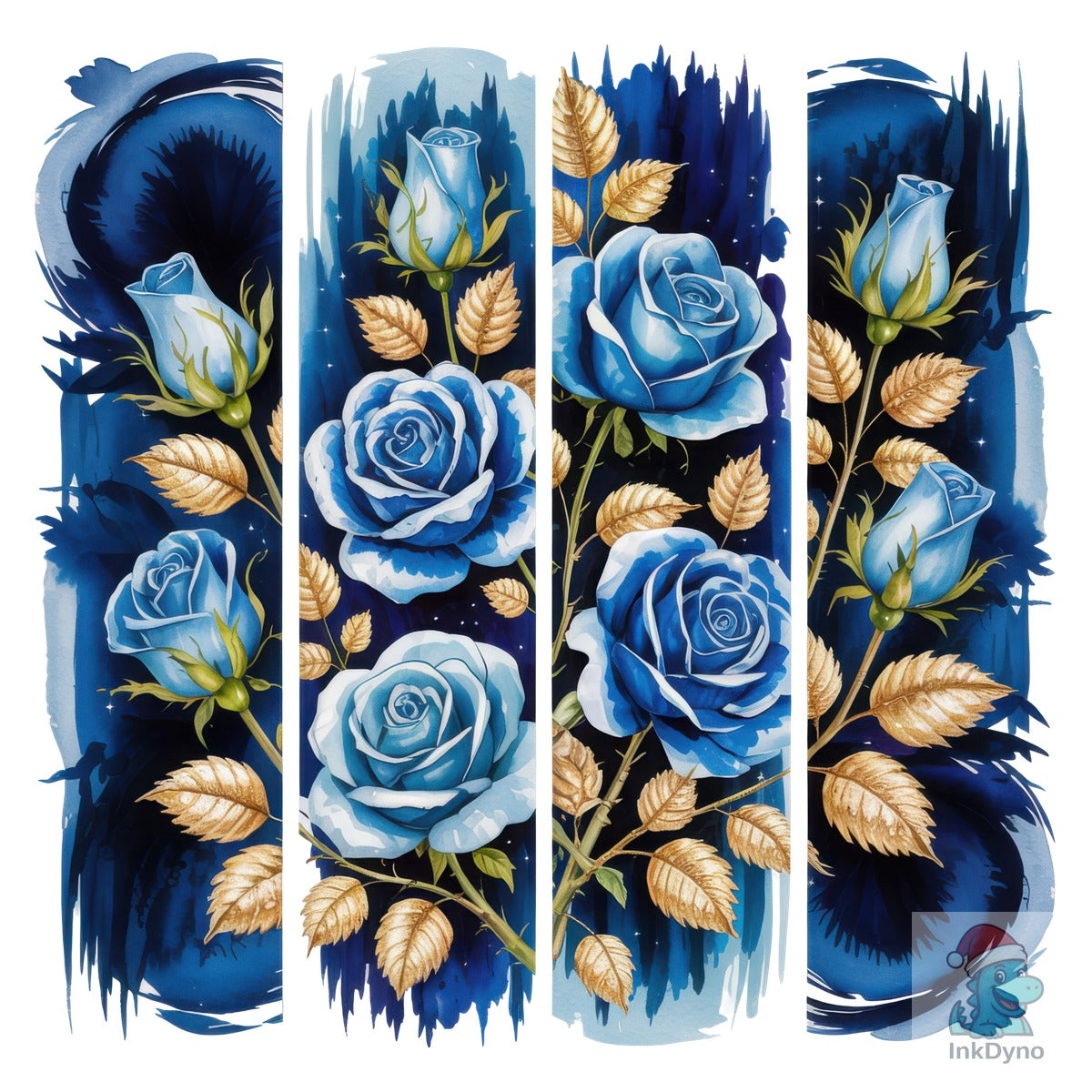 Brushstroke Blue Gold Roses Flowers