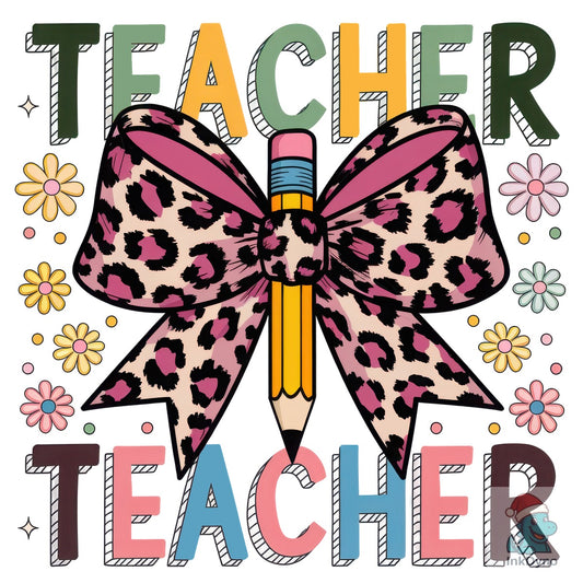 School Teacher Coquette Leopard Bow - DTF Transfer