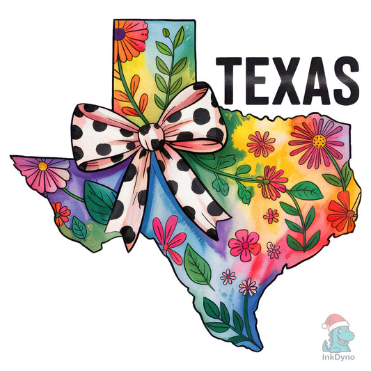 Colorful Coquette Floral Texas Map - DTF Transfer