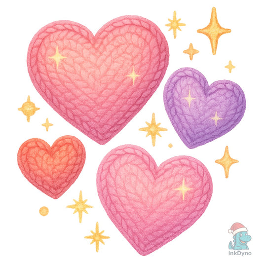 Faux Crochet Sparkle Hearts - DTF Transfer