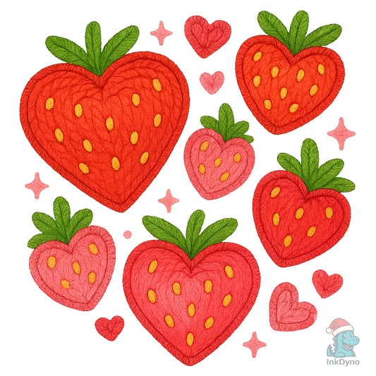 Faux Crochet Strawberry Hearts - DTF Transfer
