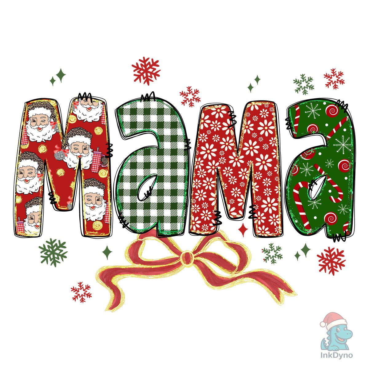 Mama Claus Christmas Glitter Preppy Bow