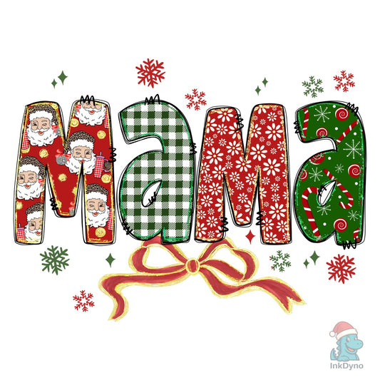 Mama Claus Christmas Glitter Preppy Bow - DTF Transfer