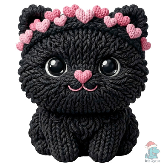 Faux Yarn Knitted Valentine Cat - DTF Transfer