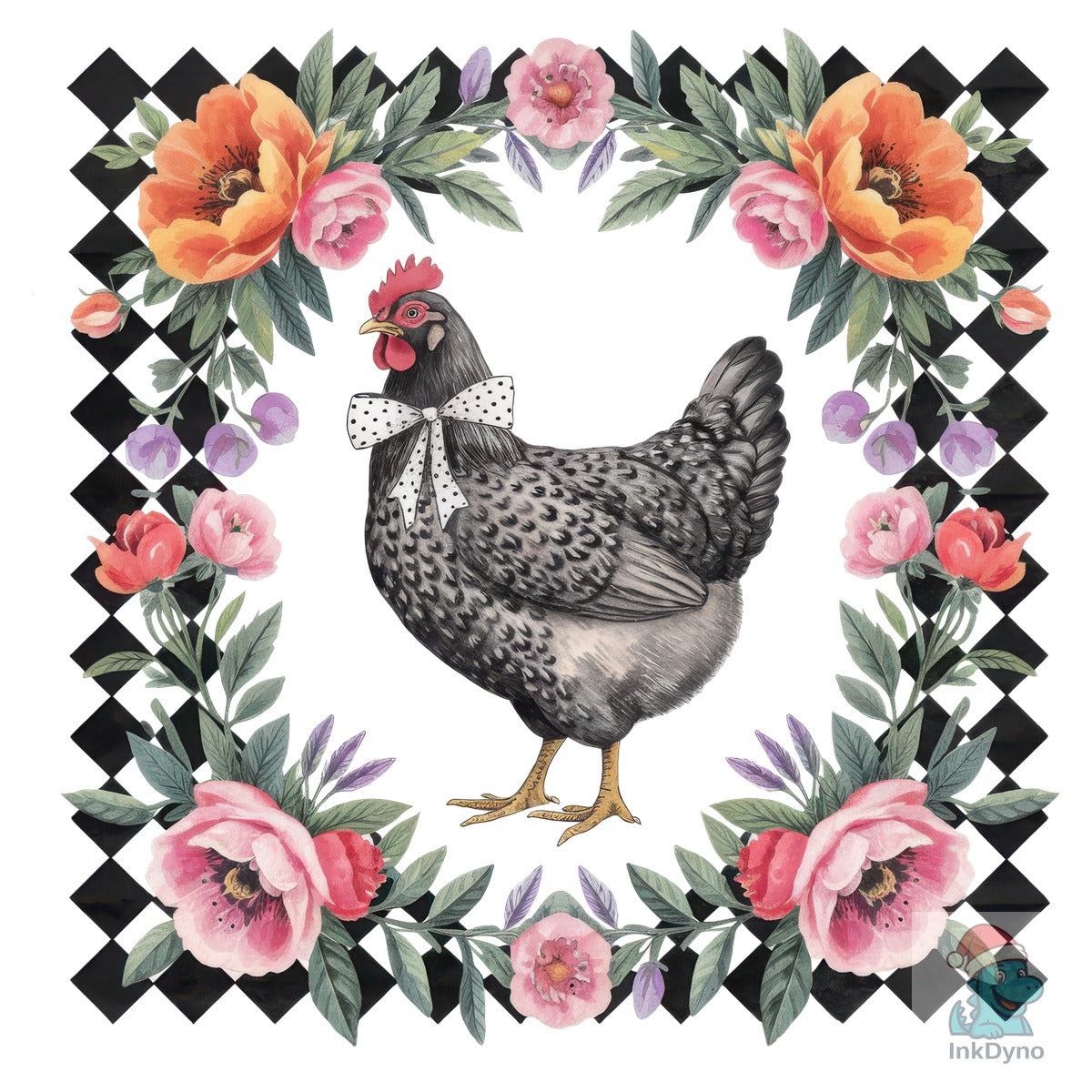 Chicken Farm Bird Retro Flowers